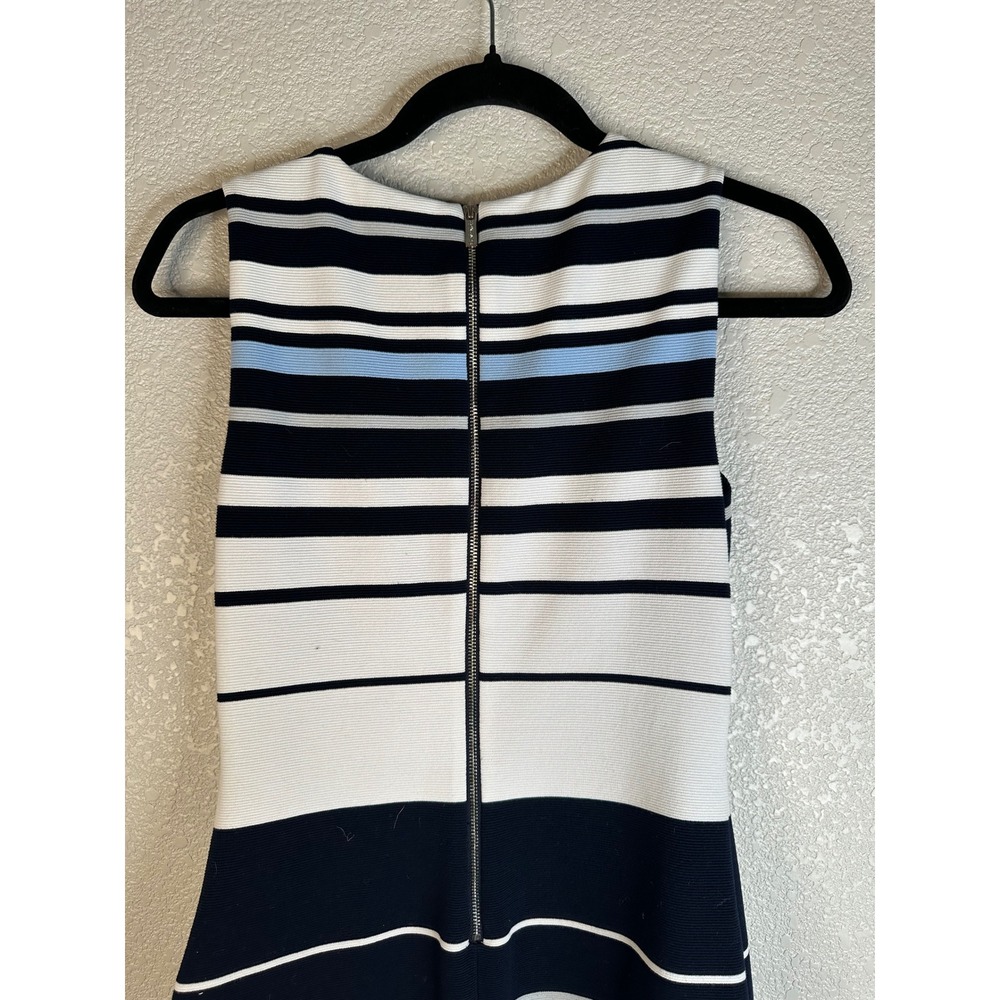 Calvin Klein Women's Blue White Striped Sleeveless Classic Sheath Dress 4 - Picture 6 of 9